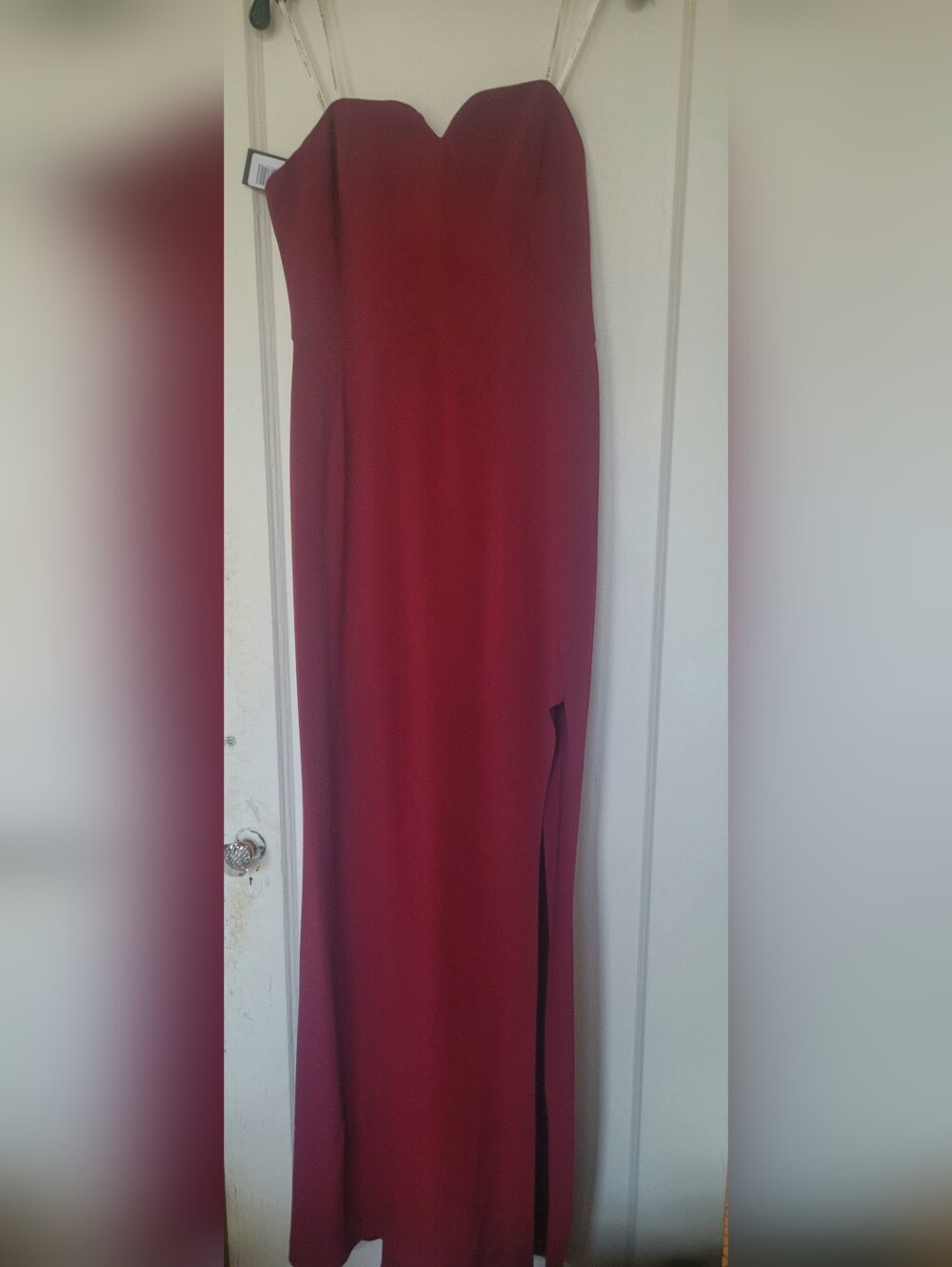 Halston Heritage Strapless Cranberry Red Maxi Dress with Side Thigh Slit Size 10